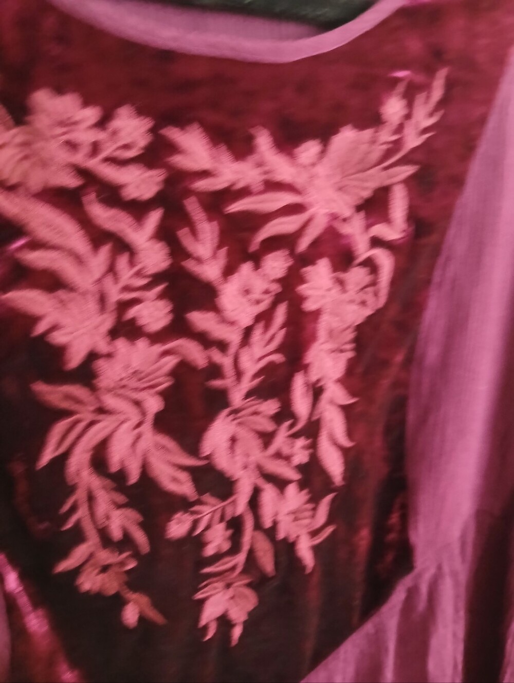 Embroidered Velvet Panel Long-Sleeve Top — Plum Whimsigoth Fairy Grunge Boho - Picture 4 of 8